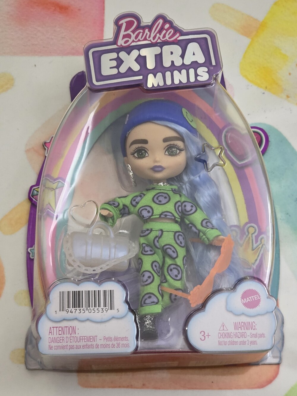Barbie Extra Minis Green Smiley-Print Doll with Purple Hair